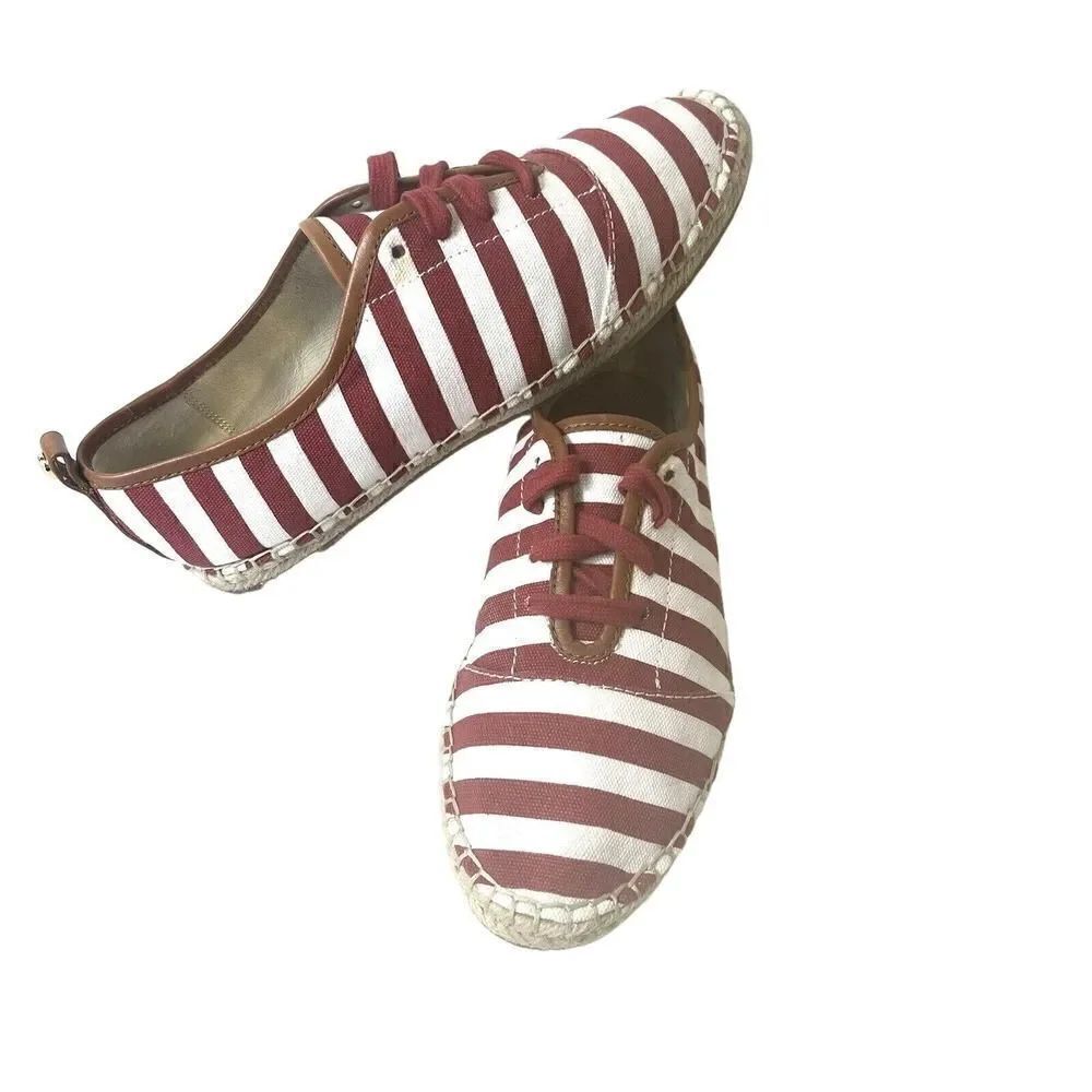 Michael Kors Red Stripes Espadrille Sneaker Womens 6.5M Flat Lace Up Casual Shoe